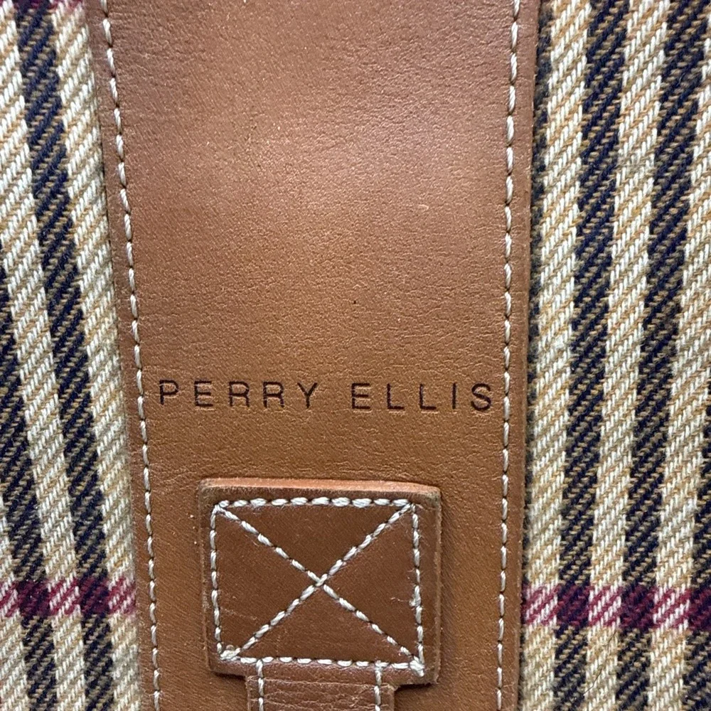 Perry Ellis Vintage Canvas & Leather Briefcase Laptop Bag Y2K